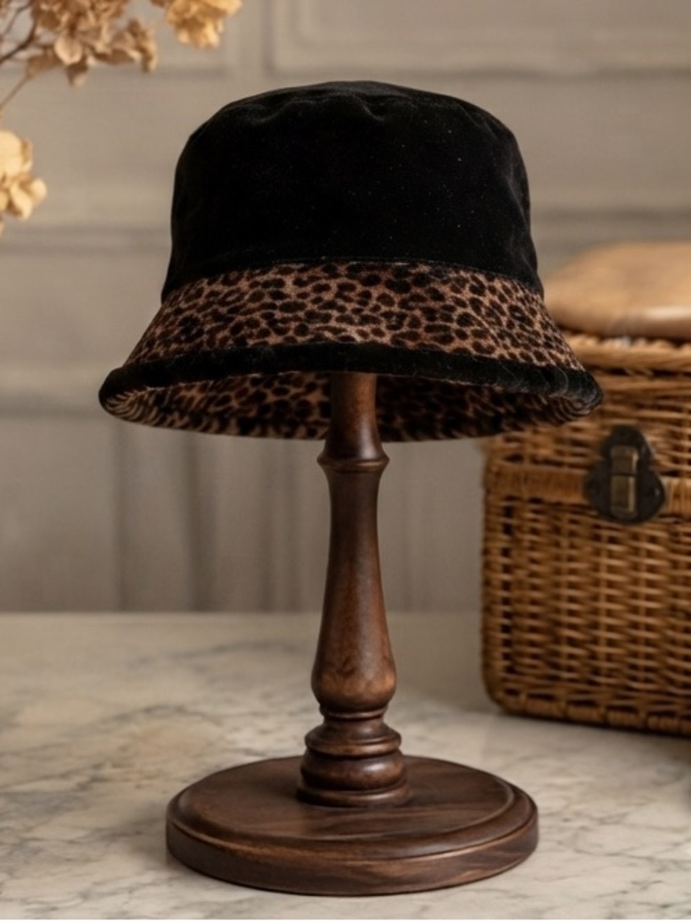 Capelli Montreal Milan Leopard Trim Velvet Bucket Hat